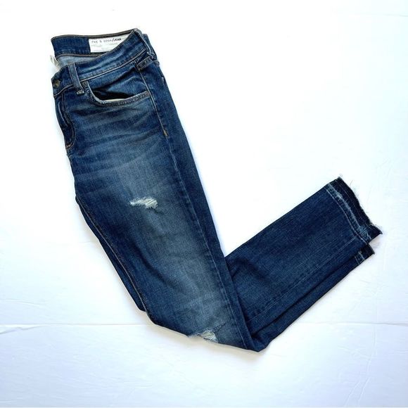 Rag & Bone Dre Skinny Distressed Dark Wash Jeans Colvin Size 26 - Picture 11 of 15
